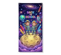 Housse de porte décorative motif astronautes, fusée spatiale, planète de retour au campus avec corde à suspendre, décoration d'intérieur pour porte, entrée, porche, intérieur et extérieur, 91,4 x 183