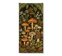 Housse de porte en forme de champignon - Fleur botanique naturelle de fougère - Marron automne avec corde - Bannière de porte d'entrée - Décoration d'intérieur et d'extérieur - 91,4 x 183 cm