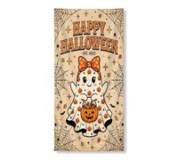 Housse de porte fantôme décorative, citrouilles ludiques et ludiques, toile d'araignée, Halloween avec corde, décoration d'intérieur pour porche, mur, intérieur et extérieur, 91,4 x 183 cm