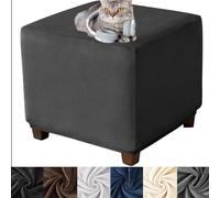 Housse de pouf élastique ronde/carrée 45 x 45 / 40 x 40 cm - En velours antidérapant - Amovible, élégante et durable