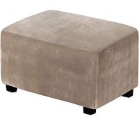 Housse de pouf extensible en peluche taupe - Housses douces et épaisses pour tabourets de salon - Protection durable de meubles pour grands repose-pieds ottomans