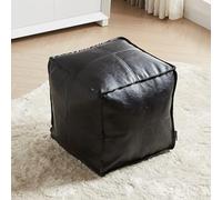 Housse de pouf ottomane en cuir synthétique pour salon, chaise de sol carrée, noire, housse décorative uniquement (45 x 45 x 45 cm)