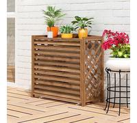 Housse de protection en bois massif pour climatiseur - Clôture durable carbonisée pour unité extérieure - Bouclier marron élégant pour plantes pour jardin et balcon - Protection AC résistante aux