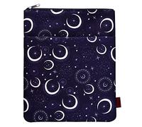 Housse de protection pour livres de poche - Pochette en tissu lavable avec fermeture Éclair - Motif de lunes et d’étoiles - Taille M (28 x 22 cm)