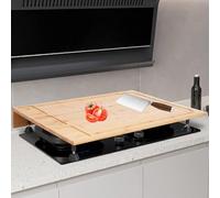Housse de protection pour plaque de cuisson, en bambou, planche à découper, multifonction, avec rainures et 4 pieds de support, grande planche à découper, pour cuiseur à gaz et à riz