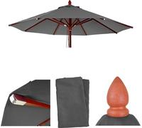 Housse de remplacement pour parasol en bois pour l'industrie de la restauration, modèle HWC-C57, housse de parasol, forme ronde, diamètre 3 mètres, polyester, couleur anthracite