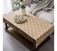 Housse de table basse avec poches à pompons - Nappe rectangulaire rustique en coton et lin jacquard multi-usage, anti-poussière et anti-plis, pour salon, meuble TV, table à manger (diamant jaune, 71,1