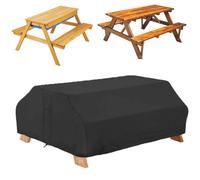 Housse de Table de Pique-nique pour Enfants Jardin Exterieur,Imperméable Bâche Table Chaise Bois,Housse Table de Jardin Tissu Résistante 210D Tissu Oxford Coupe-vent Anti(Size:193x157x81cm,Color:Noir)