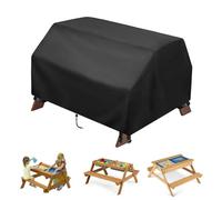 Housse de Table de Pique-nique pour Enfants Jardin Exterieur,Imperméable Bâche Table Chaise Bois,Housse Table de Jardin Tissu Résistante 210D Tissu Oxford Coupe-vent Anti(Size:102x102x53cm,Color:Noir)