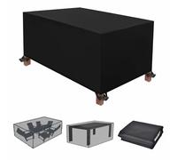 Housse de table d'extérieur 180 x 140 x 85 cm 420D imperméable et résistante aux UV en rotin avec cordon de serrage pour table et chaise de jardin