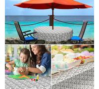 Housse de table ronde - Housse de vaisselle lavable - Nappe lavable - Tissu imperméable - 140 cm - Gris