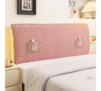 Housse de tête de lit rembourrée à Motif Rond de Couleur Unie avec Sac de Rangement, Housse de tête de lit Extensible Simple et Moderne pour Lits Doubles Super King Size- Pink|| 220cm
