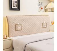Housse de tête de lit rembourrée à Motif Rond de Couleur Unie avec Sac de Rangement, Housse de tête de lit Extensible Simple et Moderne pour Lits Doubles Super King Size-Beige|| 180cm