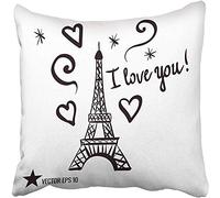 Housse d'oreiller Aquarelle Tour Eiffel, Dessin À La Main À L'Encre Noire, Motif Floral Blanc Mignon Représentant La Tour Eiffel Taie d'oreiller Respirant Taie Coussin 45X45 CM