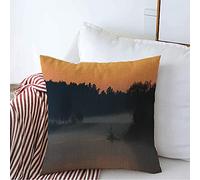 Housse d'oreiller Brouillard du Soir sous Le Parc, Prairie, Rivière, Coucher De Soleil, Parcs Naturels, Faune, Brume, Soleil Taie d'oreiller Respirant Taie Coussin 45X45 CM