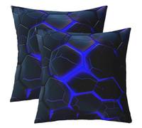 Housse D'Oreiller En Nid D'Abeille pour Hommes Femmes,Géométrique Hexagonal Imprimé Coussin Housse Lot de 2 60x60,Bleu Néon Décoratif Taie D'Oreiller,Abstrait Géométrique Coussin Coussin Housse Decor