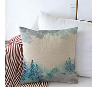 Housse d'oreiller Paysage De Cèdres sous Le Givre, Aquarelle, Brouillard, Dessin D'Année, Arbre Bleu, Fumée, Nature Enneigée Taie d'oreiller Super Doux Taie Coussin 45X45 CM