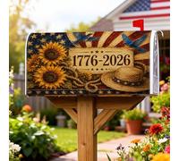 Housse magnétique de boîte aux lettres motif tournesol, chapeau de paille rustique, patriotique, bleu, couverture de boîte aux lettres d'été jaune pour décoration de jardin, terrasse, 53,3 x 64,9 cm
