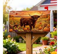 Housse magnétique de boîte aux lettres motif vache Highland, citrouilles, pommes, orange automne, 45,7 x 53,3 cm