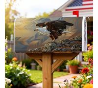 Housse magnétique pour boîte aux lettres Aigle - Plumes réalistes - Rochers - Pour décoration de jardin et cour - 45,7 x 53,3 cm