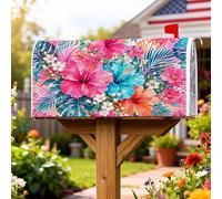Housse magnétique pour boîte aux lettres hibiscus, feuilles florales tropicales vives, pêche d'été, couverture décorative pour boîte aux lettres pour décoration de cour avant, 45,7 x 53,3 cm
