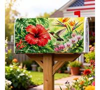 Housse magnétique pour boîte aux lettres hibiscus, motif colibri tropical, orchidées, rouge d'été, décoration de maison, jardin, 53,3 x 64,9 cm