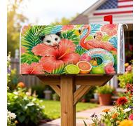 Housse magnétique pour boîte aux lettres motif oiseaux tropicaux, hibiscus tropical, agrumes, pêche, vacances, décoration de maison, jardin, 53,3 x 64,9 cm