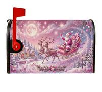 Housse magnétique pour boîte aux lettres Motif Père Noël 45,7 x 53,3 cm | Village enneigé au clair de lune, couvercle de boîte aux lettres, traîneau de renne, atmosphère hivernale magique