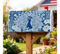 Housse magnétique pour boîte aux lettres paon, fleurs artistiques bohémiennes, plumes, couverture de boîte aux lettres d'été bleue pour décoration extérieure de cour, 45,7 x 53,3 cm