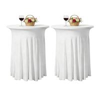 Housse Mange Debout 80x110cm Blanc, 2 PCS Housse pour Table Haute Ronde, Nappe Mange Debout Extensibles en Spandex, Housse de Table pour Restaurant, Bar, Cocktail, Banquet, Mariage