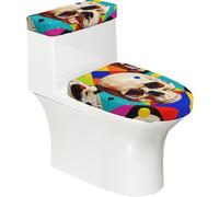 Housse pour abattant de WC de salle de bain avec imprimé géométrique et motif crânes sur fond vif
