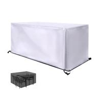 Housse rectangulaire pour meubles de jardin L350xW215xH60 cm Bache de Protection Exterieur Oxford 420D résistant au vent imperméable et anti-UV pour chaise et table en rotin Canapé Gris argenté