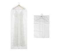 Housse Robe de mariée longue | Pliable | Longueur XXL 196x64CM | Protège des Mites | Non-tissé Blanc Respirant et Anti-Poussière | Pochette à bijoux/d'identification | Particuliers & Professionels