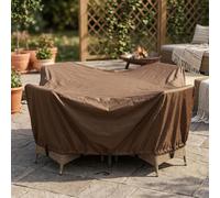 Housse ronde pour meubles de terrasse imperméable et coupe-vent Café 127 x | Cette housse imperméable protège votre table ronde et vos chaises d'extérieur des intempéries tout au long de l'année.