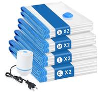 Housse Sous Vide Pour Vetement- 8 Pcs Sac Sous Vide Vetement Avec Aspirateur Électrique, Idéal pour Vêtements, Couettes et Voyage,2 S(40x60cm), 2 M (50x70cm), 2 L(60x80cm), 2 XL(80x100cm)