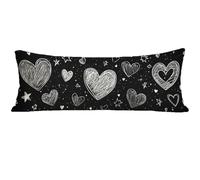 Housse Traversin 120 cm Noir, Taie Oreiller 120x40 cm, Housse de Coussin Blanc, Taie de Traversin Respirant Lin Protege Oreiller, Double Face Impression pour Decoratif Salon Canape Lit Cadeau E0-1028