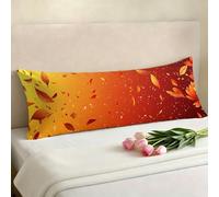 Housse Traversin 120 cm Orange, Taie Oreiller 120x40 cm, Housse de Coussin Feuille, Taie de Traversin Doux Lin Protege Oreiller, Double Face Impression pour Decoratif Salon Canape Lit Cadeau E0-1002