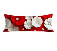 Housse Traversin 90 cm Rouge, Taie Oreiller 90x30 cm, Housse de Coussin Fleur, Taie de Traversin Doux Velour Protege Oreiller, Double Face Impression pour Decoratif Salon Canape Lit Cadeau E0-1072
