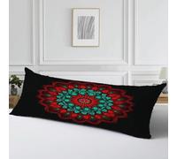 Housse Traversin 90 cm x 30 cm Housse Coussin Rouge Taie d'oreiller, Cod320 | Mandala Motif Velour Douce Double Face Impression Taie d'oreiller avec Fermeture Eclair Caché pour Salon Chambre Cadeau Femme