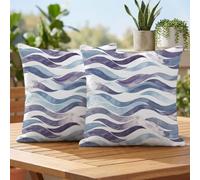 Housses Coussin 30x30 cm Violet Coussin Exterieur Impermeable Lin Taie D'oreiller Bande Lot de 2 Double Face Impression Cushion Covers pour Decorations Jardin Patio Salon Canapé Balcon Voiture 2h-888