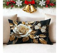 Housses Coussin 40x60 cm Noir Housses Coussin Roses Lin Taie Oreiller Lot de 1 Double Face Impression Housse Oreiller pour Christmas Decorations Maison Interieur Chambre Canapé Balcon Voiture 1h-421