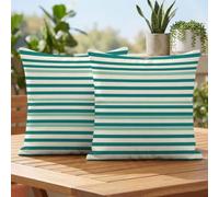 Housses Coussin 45x45 cm Turquoise Coussin Exterieur Impermeable Lin Taie D'oreiller Bande Lot de 2 Double Face Impression Cushion Covers pour Decorations Jardin Patio Salon Canapé Balcon 2h-656