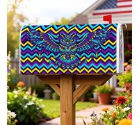 Housses de boîte aux lettres magnétiques en forme de hibou - Motif plumes en zigzag - Violet automne - 45,7 x 53,3 cm