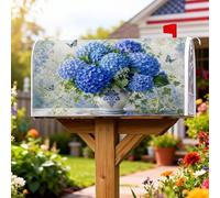 Housses de boîte aux lettres magnétiques motif hortensia, vintage, rustique, papillon, vase printanier, bleu, protection pour boîte aux lettres pour décoration de jardin extérieur, 53,3 x 64,9 cm