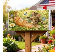 Housses de boîte aux lettres magnétiques pour chats, papillons fantaisistes, marguerites, printemps vert, pour décoration de pelouse, 53,3 x 64,5 cm