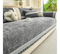 Housses De Canapé en Chenille Vintage, Housse De Canapé avec Pompons | Couverture Décorative De Luxe For Salon, Chambre À Coucher, For La Maison Toutes Saisons(Dark Grey,110x210cm)