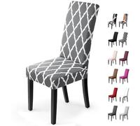 Housses de Chaise de Salle à Manger Housses de Chaise Facile à Nettoyer Housse de Chaise Extensible Universelle Couverture de Chaise pour Maison Hôtel Décor Restaurant(6 Pièces, Grille Gris Clair)-H