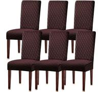 Housses de chaise élastiques et modernes de couleur marron pour la salle à manger et la cuisine - Lot de 6 pièces