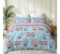 Housses de Couette Bubble Tea, gobelets et Motif Mignon | Parure de lit pour Bleu clair housse de couette microfibre avec doux Housses de couette 220 x 240 cm