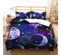 Housses De Couettes Or Noir Élément d'Espace Soleil Et Lune, Fansu Microfibre Doux Confortable Parure De Lit Décoration Chambre Housse De Couette Taie d'Oreiller (Ciel étoilé magique,200*200cm(3pc))